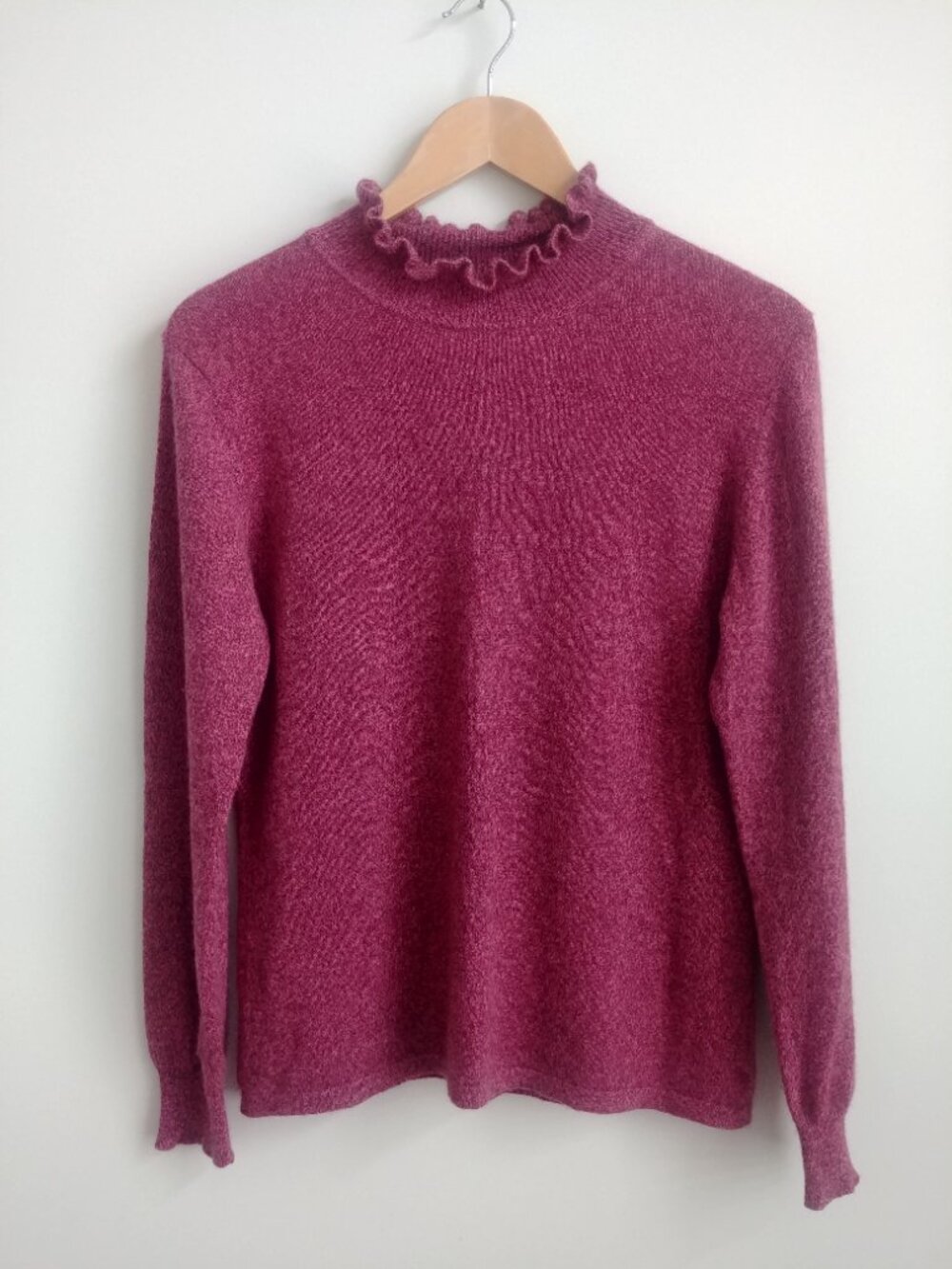 Brodiaea 100% cashmere ruffle mockneck pink purple sweater top approx Medium